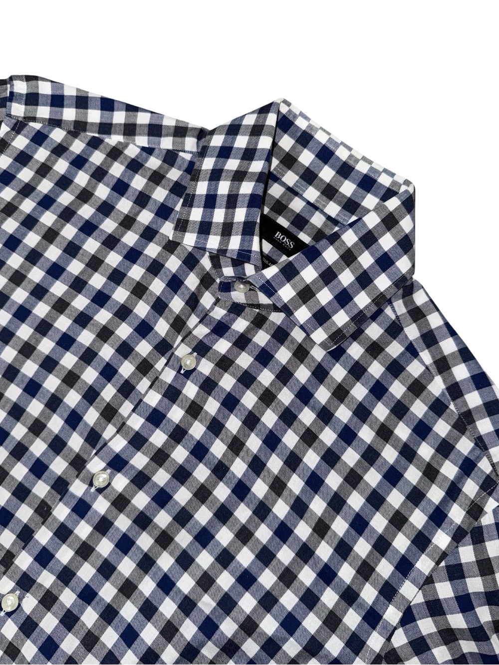Hugo Boss mens 15.5 39 regular fit blue grey check dress shirt EUC